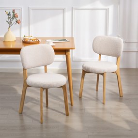 Conjunto de 2 cadeiras de sala de jantar, cadeiras de cozinha estofadas, pés em madeira de seringueira, 46,5 x 52 x 80 cm, creme