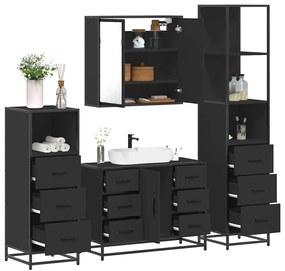 vidaXL 4 pcs conjunto móveis casa de banho derivados de madeira preto