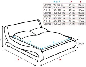 Estrutura de Cama "Wolf" – 140x190 cm - Preto - Couro Artificial - Est