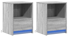 Mesas cabeceira c/ LEDs 2 pcs derivados madeira cinza sonoma
