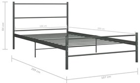 Estrutura de cama 100x200 cm metal cinzento