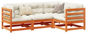 4 pcs conjunto sofás de jardim madeira de pinho castanho cera