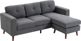 HOMCOM Sofá de canto 192 cm em L 3 lugares com chaise longue reversível, aspeto cotelê, para espaços pequenos, Cinza escuro | Aosom Portugal