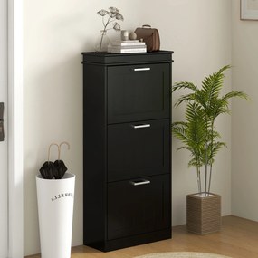 Sapateira armário com 3 portas basculantes para 15 pares, prateleiras ajustáveis, 54 x 24 x 117,5 cm, preto