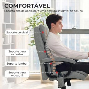 Cadeira de Escritório com Massagem de Amassamento em 4 Pontos Encosto Alto Altura Ajustável Assento Amplo Almofada Lombar Cinzento