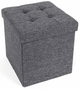 SONGMICS Banco Otomano Dobrável com Apoio para os Pés e Tecido de Linho Cinza Escuro 38 x 38 x 38 cm lsf27z