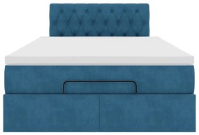 Estrutura cama otomana colchão 120x200cm veludo azul escuro