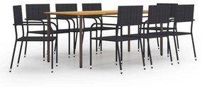 vidaXL 9 pcs conjunto de jantar para jardim vime PE preto
