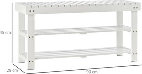 Banco para sapatos em madeira com 3 níveis, prateleira de arrumação e compartimento oculto, 90 x 29 x 45 cm, branco