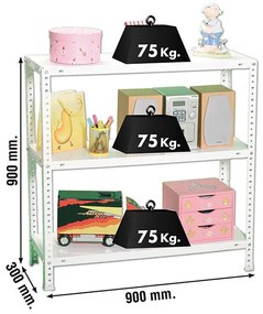 Estante com 3 Prateleiras METÁLICA ADVANTAGE 3/300 BRANCO Casa, Escritório, Garagem, Despensa, Sotão Capacidade P/ prateleira 75 Kg Dimensões 900x900x