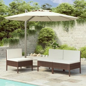 vidaXL Cadeiras de jardim 3 pcs c/ almofadões vime PE castanho