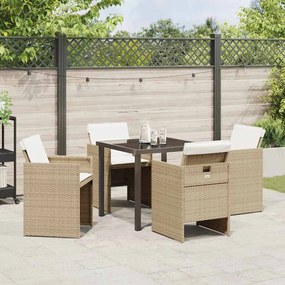 Conjunto de Jantar de Jardim com 5 peças e almofadas bege em rattan si
