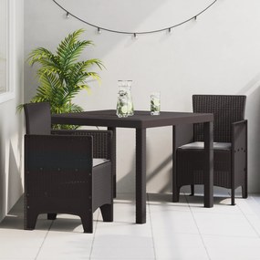 vidaXL Conjunto de Jantar para Jardim de 3 Peças com Almofadas Castanho em Rattan Sintético