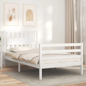 Estrutura de cama com cabeceira 100x200cm madeira maciça branco