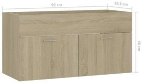 Armário de lavatório 90x38,5x46cm contraplacado carvalho sonoma