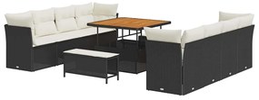 Conjunto de Sofá de Jardim de 11 Peças com Almofadas Preto Vime Sintét