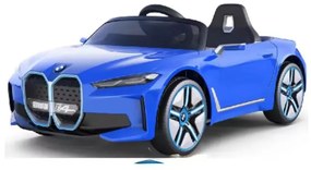 Carro elétrico para crianças BMW I4 12V 2.4G, rodas de borracha, Assento acolchoado Azul Metalizado