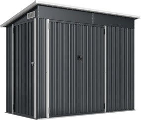 Outsunny Abrigo de Jardim Exterior 2,7 m² 234x132x185 cm com Três Portas Fechadura e Grelhas de Ventilação Cinzento | Aosom Portugal