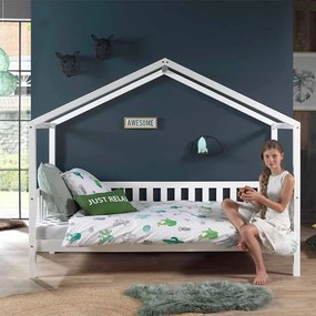 Cama infantil de Casa DALLAS MH 90x200 Com Ripas e Estrado Branca