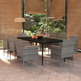vidaXL 9 pcs conjunto de jantar para jardim c/ almofadões cinza/preto