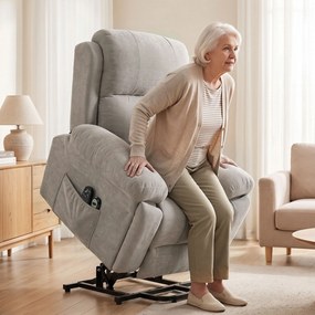 Poltrona Relax Elétrico Elevatório com Massagem Vibratória Aquecimento Molas Ensacadas Comando Porta-Copos e Bolsos  Bege