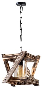 Candeeiro Suspenso Erebos – Preto e Madeira – 25 x 25 cm