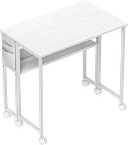Secretária Dobrável com Rodas Prateleira e Bolso de Arrumação Ideal para Espaços Pequenos 80x50x75 cm Branco