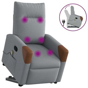 vidaXL Poltrona reclinável massagens tecido cinzento-claro