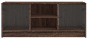Móvel de TV c/ portas de vidro 102x37x42 cm carvalho castanho