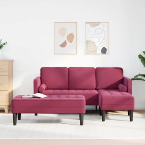 Sofá de Jardim com Banco e Almofadas em Veludo Vermelho Vinho