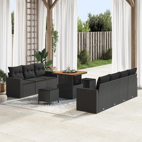 Conjunto de Sofá de Jardim vidaXL com 10 Peças e Almofadas Preto Ratta