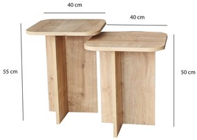 Conjunto de Mesas de Apoio Blues – Cor Carvalho – 40x50x40cm e 40x55x4