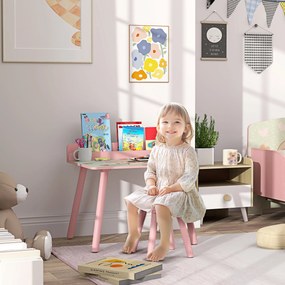 Mesa e Cadeira para Crianças com Prateleira para Livros Secretária para Crianças acima de 3 Anos Rosa