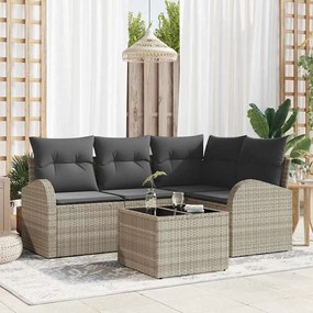 Conjunto de Sofá de Jardim vidaXL de 5 Peças com Almofadas Cinzento Rattan