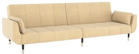 Sofá-cama 2 lugares com duas almofadas veludo cor creme