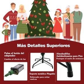 Árvore de Natal Artificial com 380 Luzes LED Brancas Quentes e 8 Modos de Luz 135 x 55 x 213 cm Verde