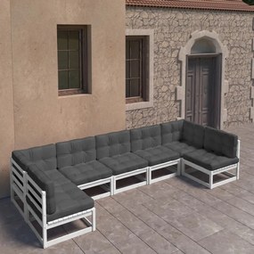 vidaXL 7 pcs conj. lounge de jardim c/ almofadões pinho maciço branco