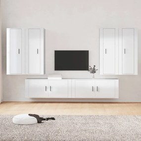 vidaXL 6 pcs conjunto móveis de TV madeira processada branco brilhante