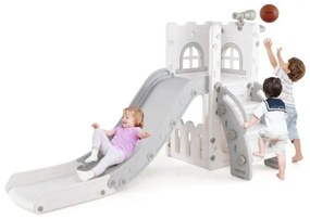 Escorregador interno em forma de L 6 em 1 para crianças de 1 a 3 anos com cesta de basquete - amarelo