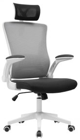 Cadeira de escritório LAURO, alto, branco, rede cinza, assento preto