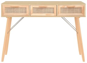 Mesa consola 105x30x75 cm pinho maciço e vime natural castanho