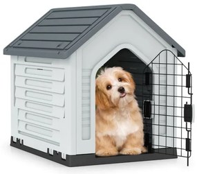 Casa de plástico para cães, acomodação para animais de estimação, com porta de metal com fechadura, aberturas de ventilação e telhado inclinado verde