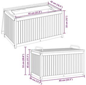 Caixa p/ almofadões de exterior 85x45x45/53cm acácia maciça/aço