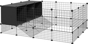 PawHut Recinto para Pequenos Animais Modular Parque para Coelhos com 39 Painéis 3 Abrigos para Cobaias e Coelhos-da-Índia Preto | Aosom Portugal