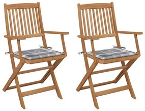 vidaXL Cadeiras de jardim dobráveis c/ almofadões 2 pcs acácia maciça