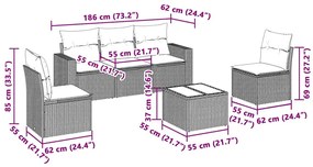 6 pcs conj. sofás jardim com almofadões vime PE cinzento-claro