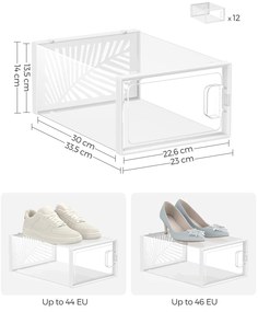Conjunto de 12 caixas para sapatos até o tamanho 44 branco transparente