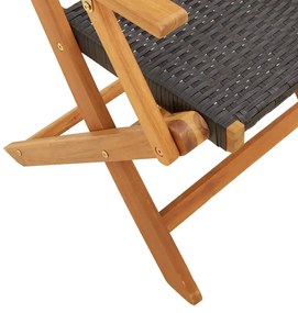 3 pcs conjunto de bistrô vime PE e madeira maciça preto