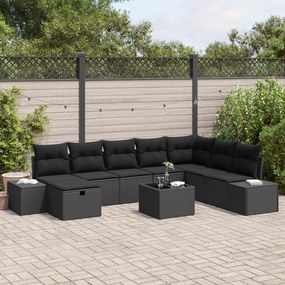 Conjunto de Sofá de Jardim de 9 Peças com Almofadas Preto Vime PE