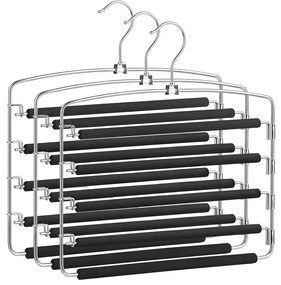 Cabides para calças SONGMICS, conjunto de 3 cabides de metal com várias barras que economizam espaço, estáveis com acolchoamento antiderrapante, barras giratórias para 5 jeans cada, calças de terno, cachecóis, gravatas CRI041BK